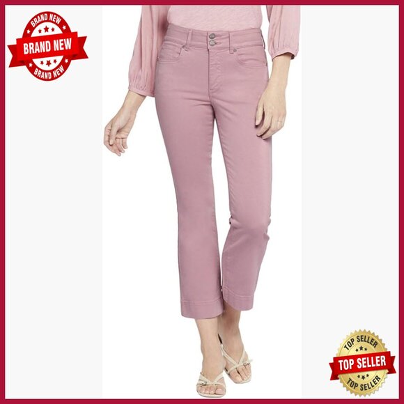 High Rise Straight Leg Ankle Jeans with Button Details Stretch Cotton Blend